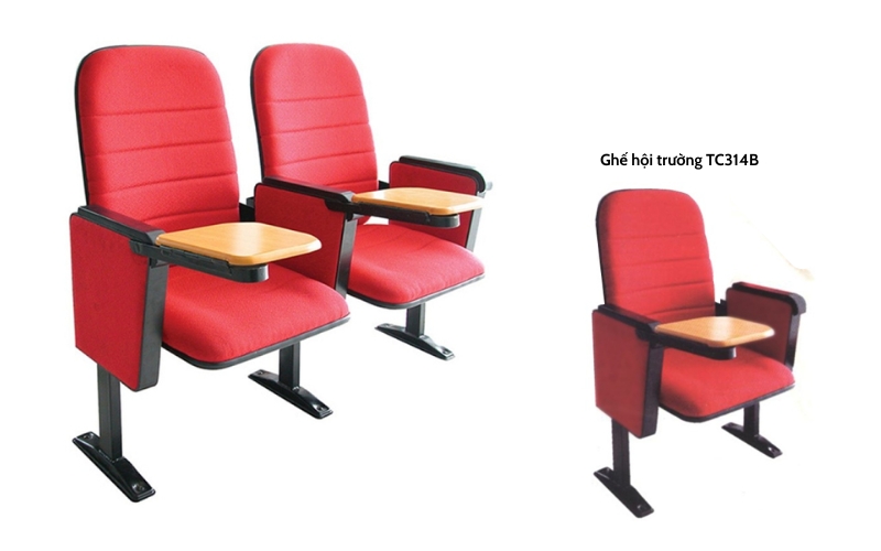 Mẫu ghế hội trường chất liệu nỉ có bàn viết 