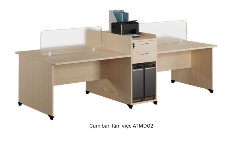 Bàn cụm 4 người tích hợp ngăn kéo và kệ để CPU 