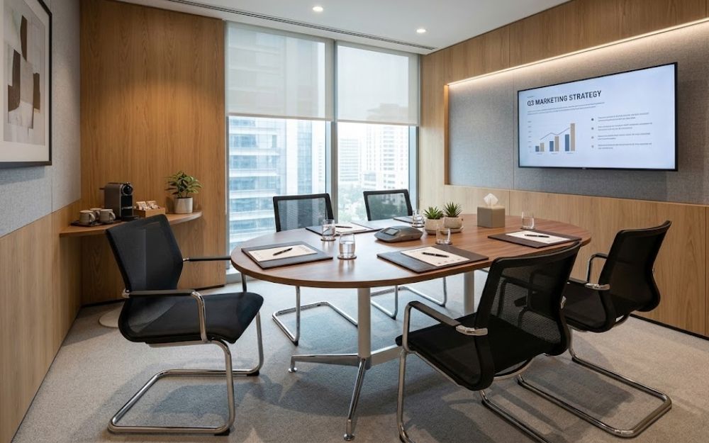 Kết hợp bàn và ghế họp lưới trong không gian phòng họp 20m2 