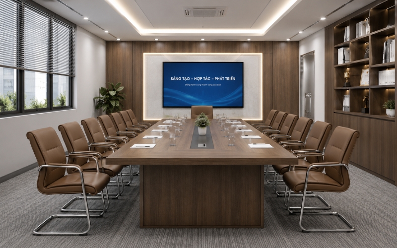 Phối bà họp hình chữ nhật cùng ghế da sang trọng