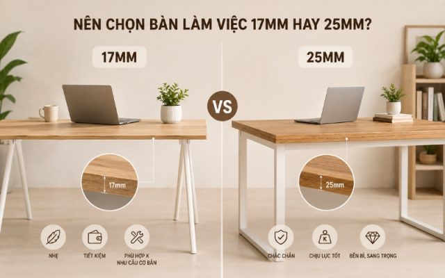 So sánh nên chọn bàn làm việc 17mm hay bàn 25 mm
