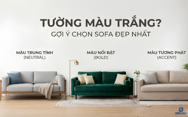 Bí quyết chọn sofa cho phòng khách có tường màu trắng