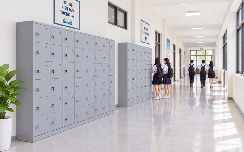 Đặt tủ dọc hành lang để học sinh, sinh viên thuận tiện đặt đồ